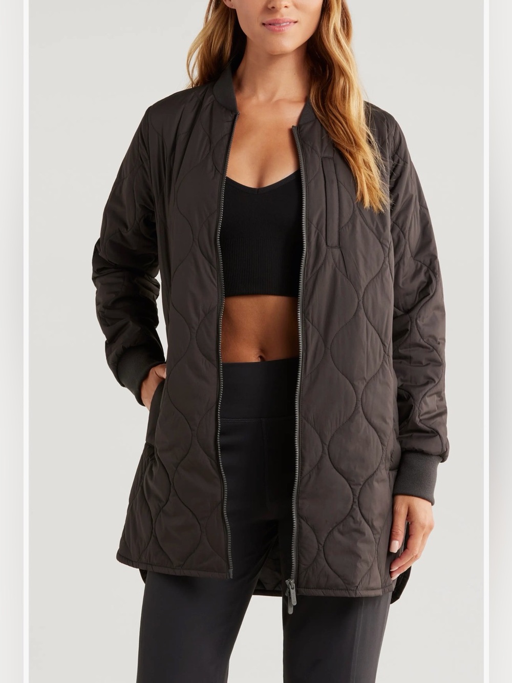 ZELLA Quilted Long Bomber Jacket